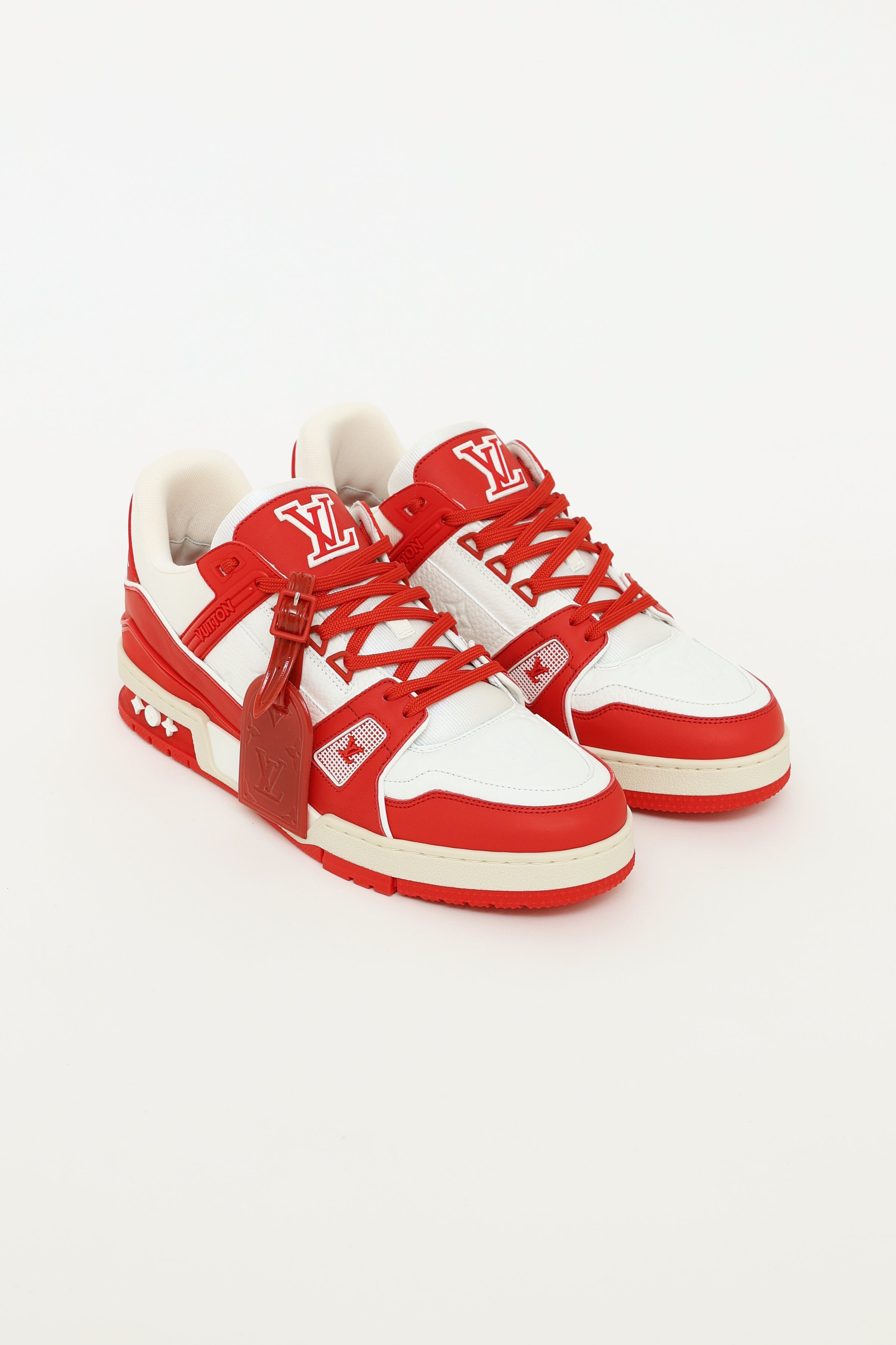 Lv trainer leather low trainers Louis Vuitton Red size 8 UK in