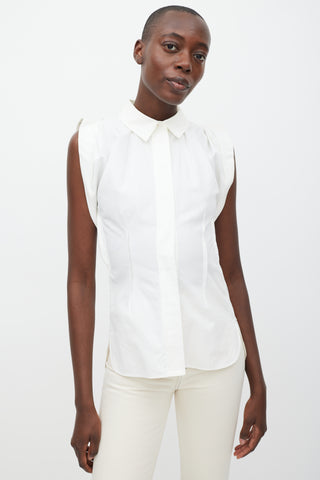 Louis Vuitton White Cotton Sleeveless Button Up Top