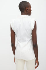 Louis Vuitton White Cotton Sleeveless Button Up Top