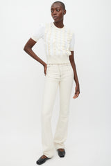 Louis Vuitton White & Cream Knit Ruffled Top