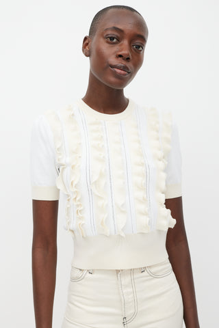 Louis Vuitton White & Cream Knit Ruffled Top
