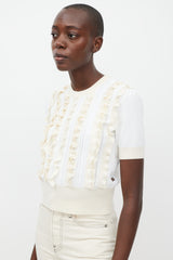 Louis Vuitton White & Cream Knit Ruffled Top
