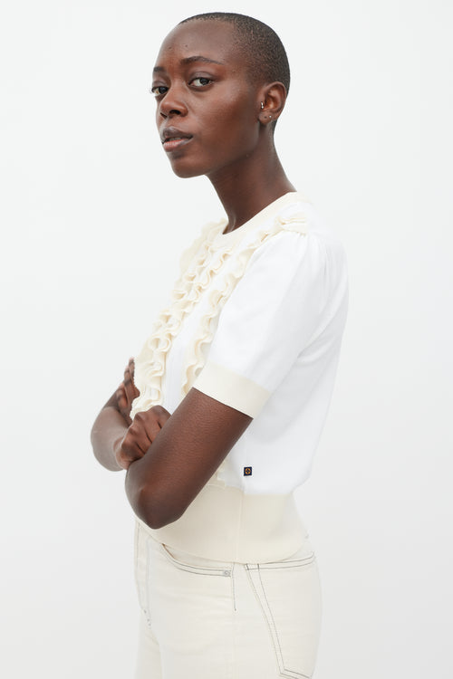 Louis Vuitton White & Cream Knit Ruffled Top