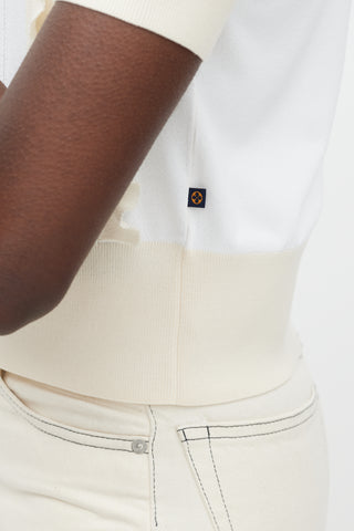 Louis Vuitton White & Cream Knit Ruffled Top