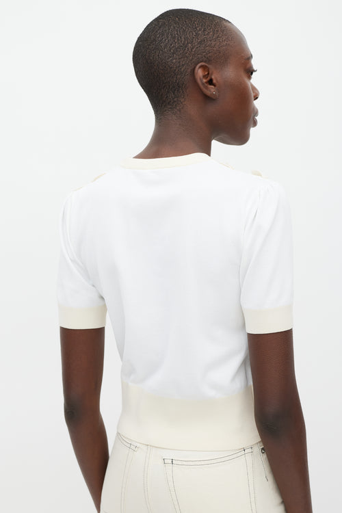 Louis Vuitton White & Cream Knit Ruffled Top