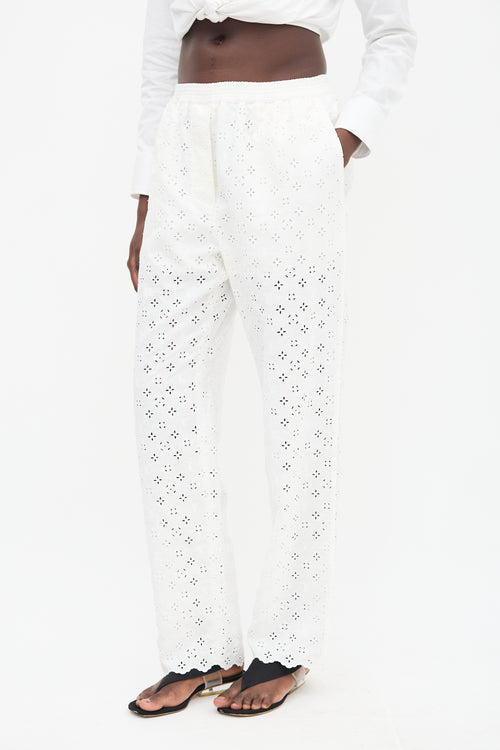 Louis Vuitton White Linen Embroidered Pajama Pant