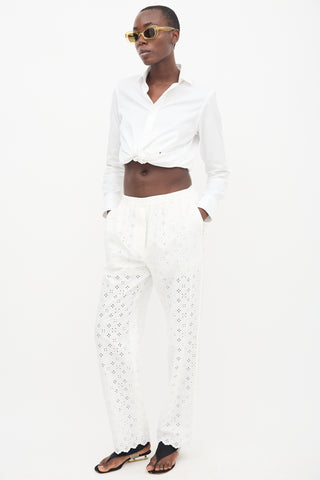 Louis Vuitton White Linen Embroidered Pajama Pant