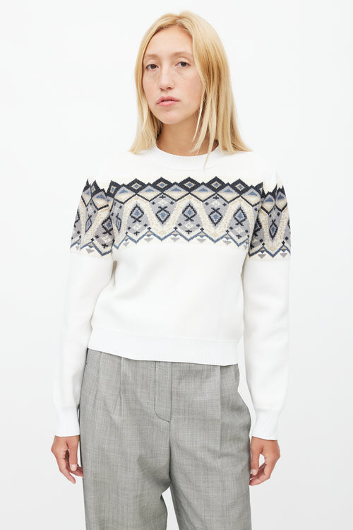 Louis Vuitton White & Multi Knit Cropped Sweater