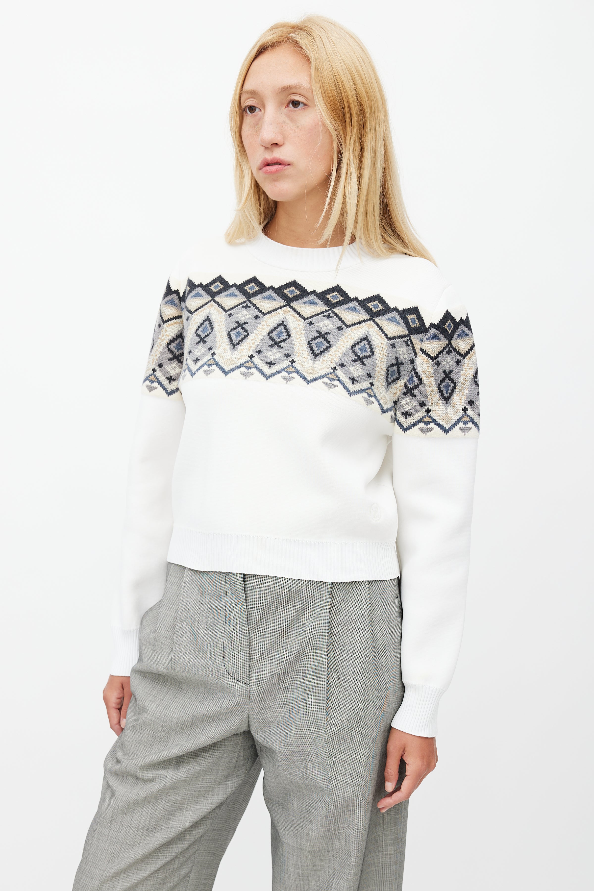 Louis Vuitton 1AC11S Cropped Fine Ribbed Knit Sweater , White, Xs