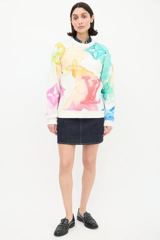 Louis Vuitton White & Multi Watercolour Monogram Sweatshirt