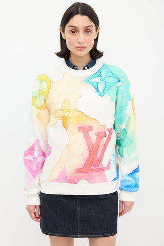 Louis Vuitton White & Multi Watercolour Monogram Sweatshirt