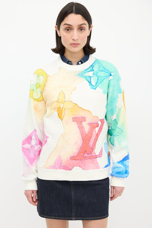 Louis Vuitton White & Multi Watercolour Monogram Sweatshirt