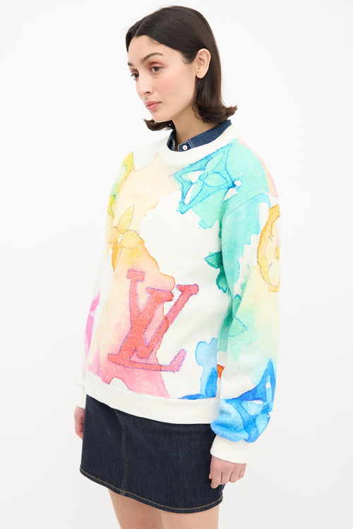 Louis Vuitton White & Multi Watercolour Monogram Sweatshirt