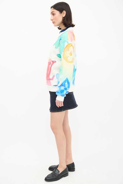Louis Vuitton White & Multi Watercolour Monogram Sweatshirt