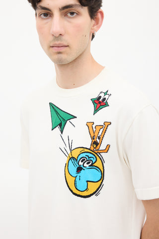 Louis Vuitton White & Multicolour Comics Intarsia T-Shirt