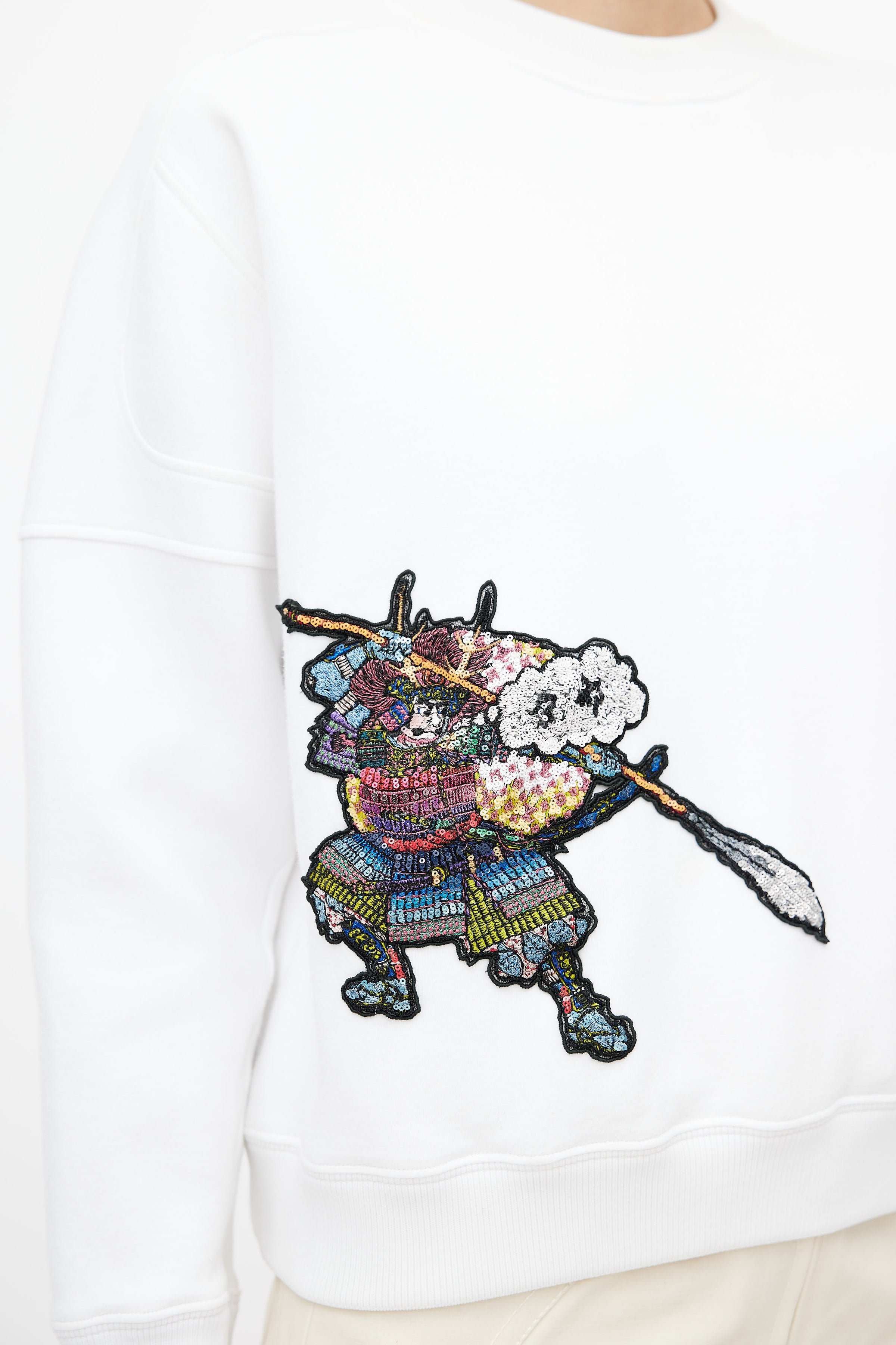 Louis Vuitton Cream Knit Sequin Embellished Samurai Detail T-Shirt