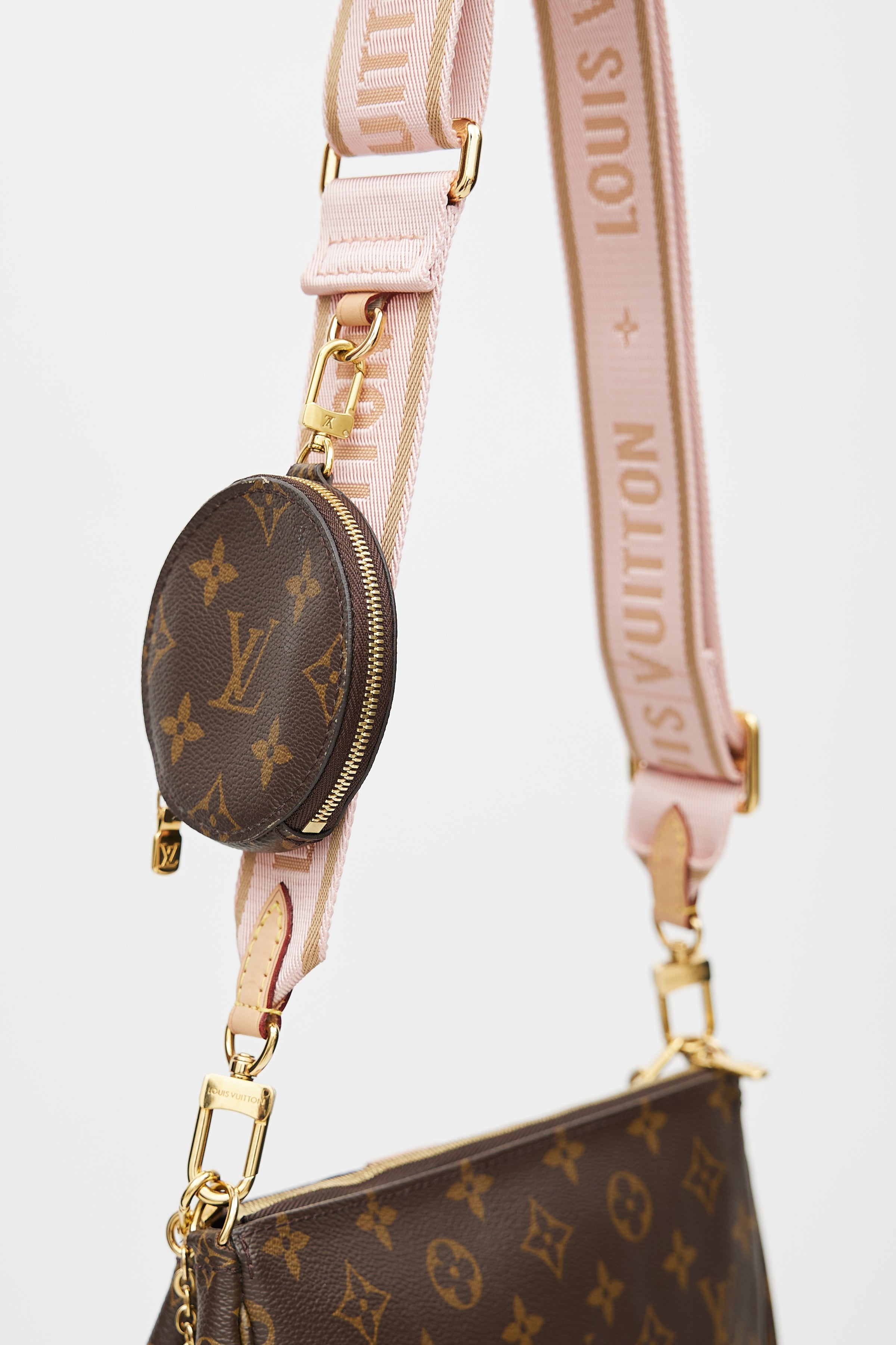 Authentic Louis Vuitton Classic Monogram Light Pink Strap Multi-Pochette  Accessoires Bag