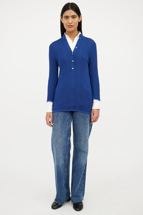 Louis Vuitton Royal Blue Silk & Wool Henley Sweater