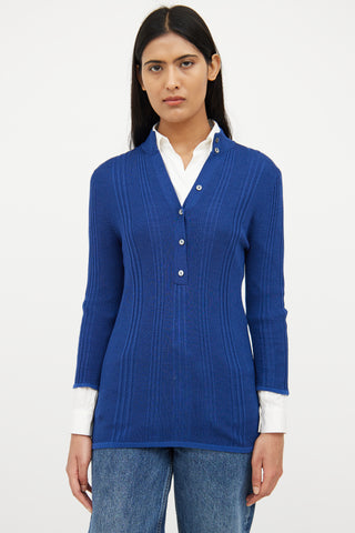 Louis Vuitton Royal Blue Silk & Wool Henley Sweater