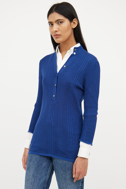 Louis Vuitton Royal Blue Silk & Wool Henley Sweater