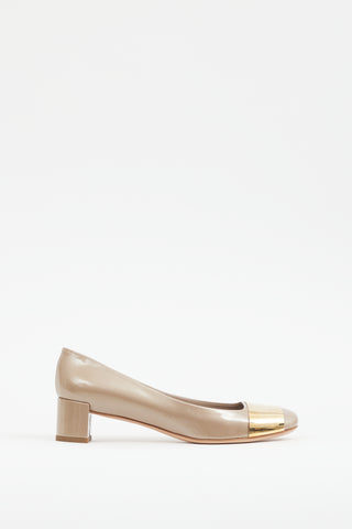 Louis Vuitton Beige & Gold Shiny Patent Leather Heel