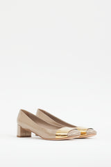 Louis Vuitton Beige & Gold Shiny Patent Leather Heel