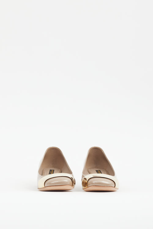 Louis Vuitton Beige & Gold Shiny Patent Leather Heel