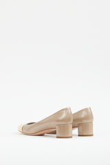 Louis Vuitton Beige & Gold Shiny Patent Leather Heel