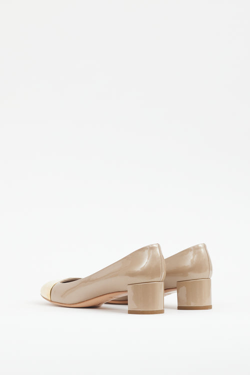 Louis Vuitton Beige & Gold Shiny Patent Leather Heel