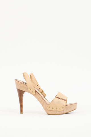 Louis Vuitton Beige Leather & Wood Ankle Wrap Heel