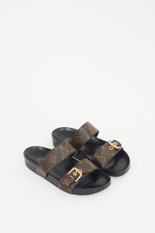 Louis Vuitton Black & Brown Monogram Bom Dia Sandal