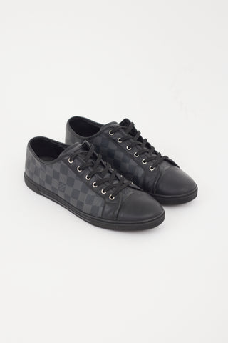 Louis Vuitton Black & Grey Leather Damier Ebene Monogram Sneaker