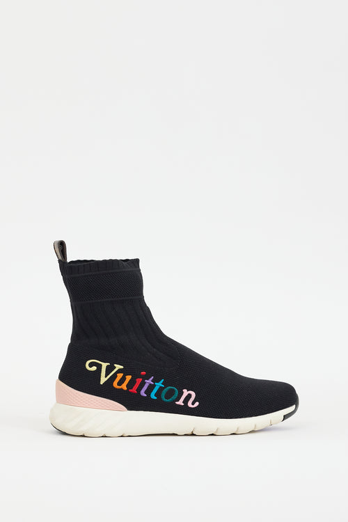 Louis Vuitton Black & Multicolour Embroidered Logo Aftergame Knit Sneaker