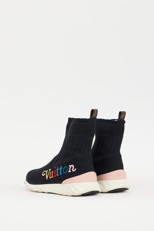 Louis Vuitton Black & Multicolour Embroidered Logo Aftergame Knit Sneaker