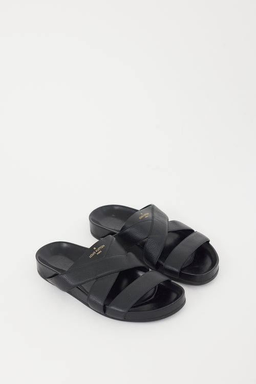 Louis Vuitton Black & Gold Mirabeau Leather Sandal