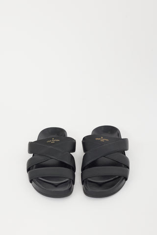 Louis Vuitton Black & Gold Mirabeau Leather Sandal