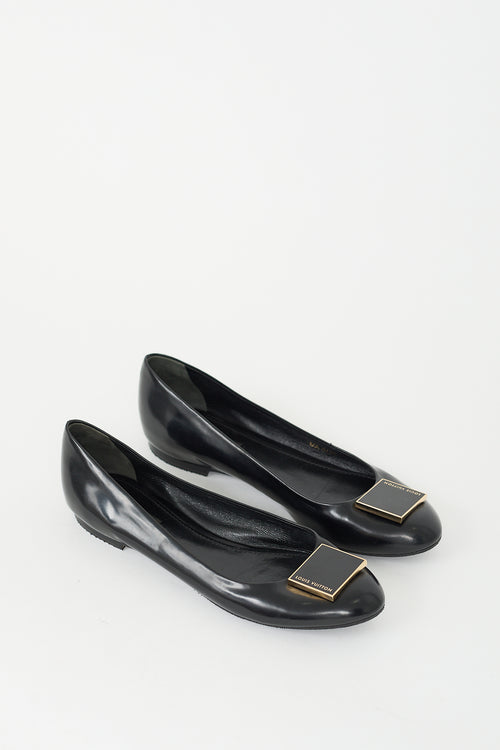 Louis Vuitton Black Leather Logo Ballet Flat