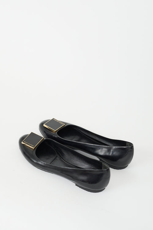 Louis Vuitton Black Leather Logo Ballet Flat