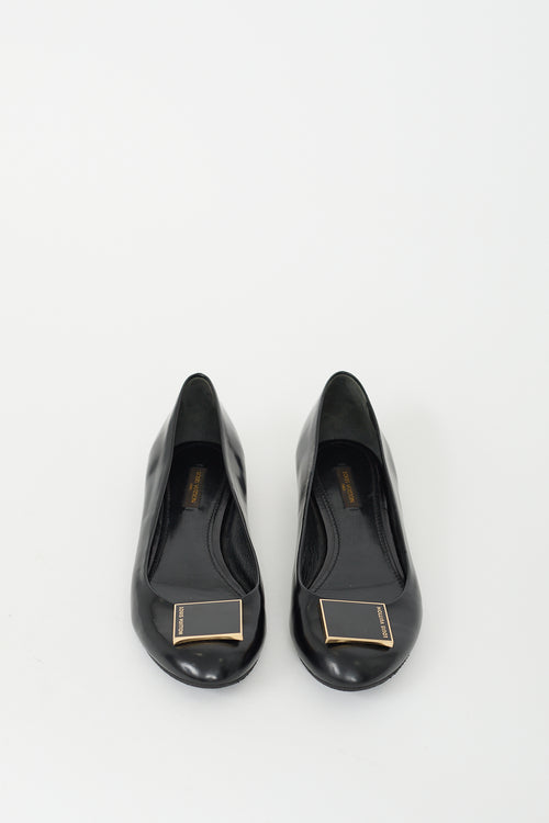 Louis Vuitton Black Leather Logo Ballet Flat