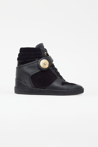 Louis Vuitton Black Leather & Suede Wedge Sneaker