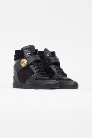 Louis Vuitton Black Leather & Suede Wedge Sneaker