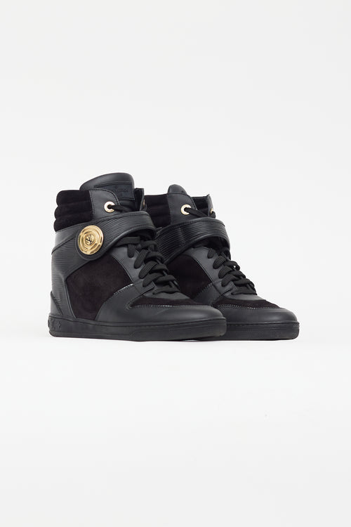 Louis Vuitton Black Leather & Suede Wedge Sneaker