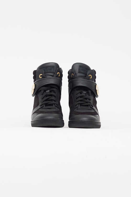 Louis Vuitton Black Leather & Suede Wedge Sneaker