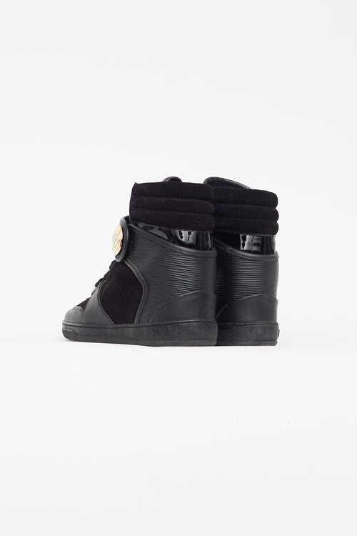 Louis Vuitton Black Leather & Suede Wedge Sneaker
