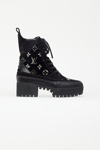 Louis Vuitton Black & White Monogram Laureate Platform Desert Boot