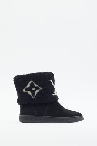 Louis Vuitton Black & White Mono Sherpa Boot