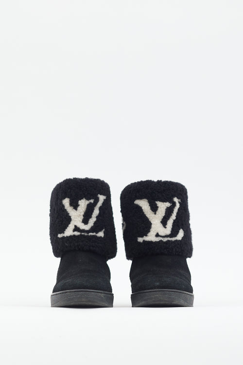 Louis Vuitton Black & White Mono Sherpa Boot