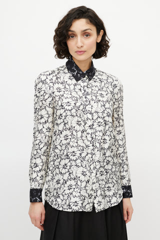 Louis Vuitton Black & White Silk Floral Shirt