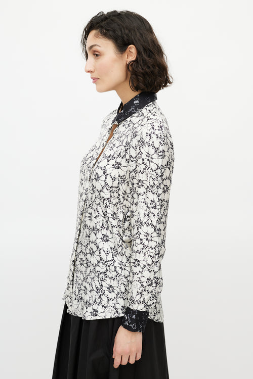 Louis Vuitton Black & White Silk Floral Shirt