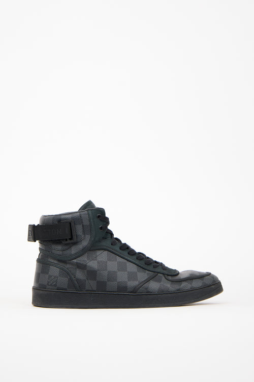 Louis Vuitton Black Leather Damier Rivoli High Sneaker